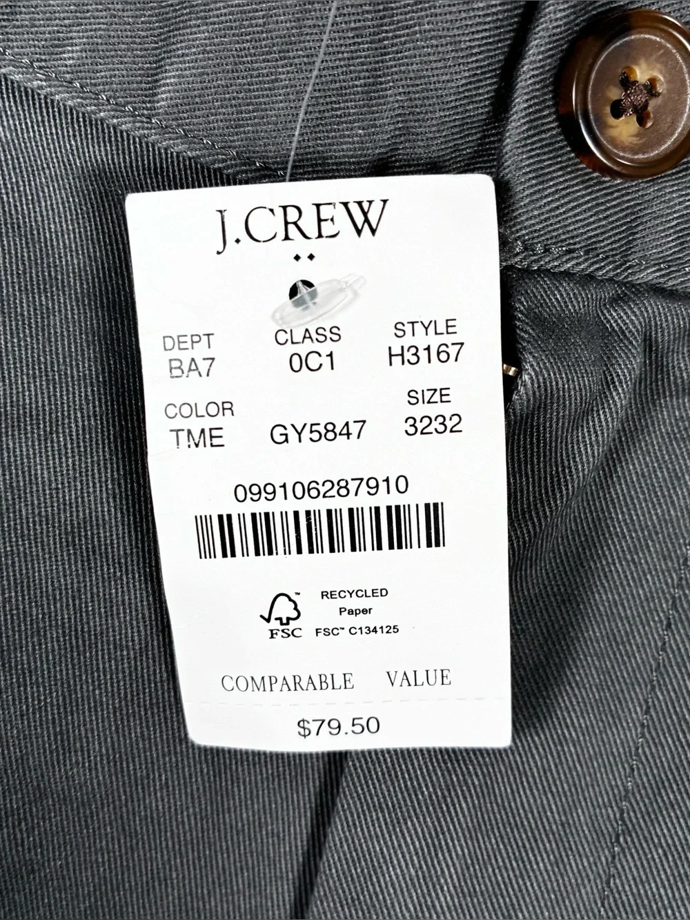 J.Crew Flex Slim NWT Men’s Gray Chino Pants size: 32x32